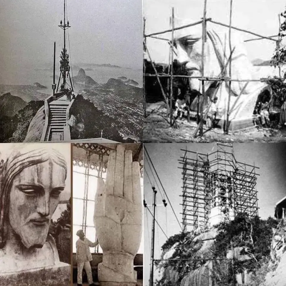 Construção da estátua do Cristo Redentor no morro do Corcovado