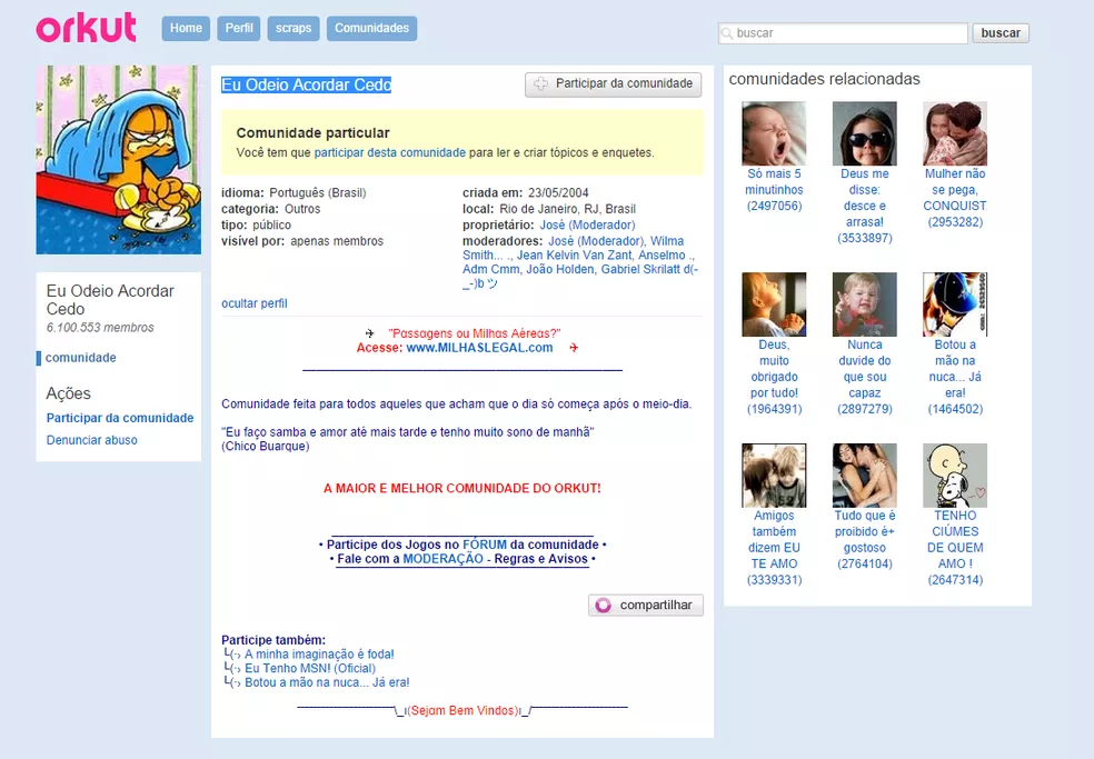 Orkut - comunidade eu odeio acordar cedo