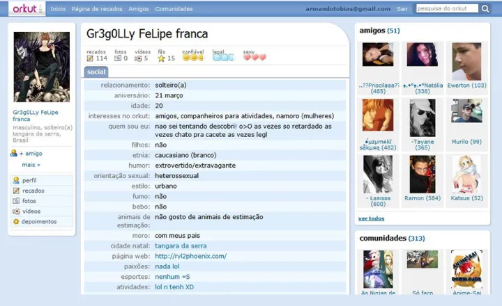 Página do orkut perfil