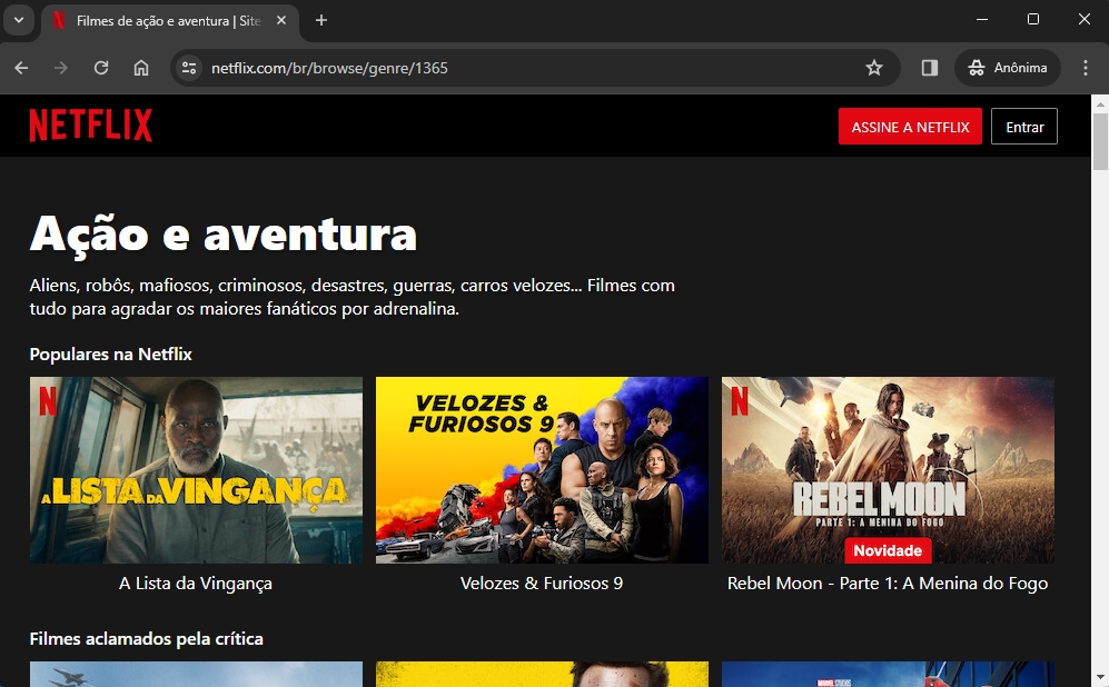 códigos secretos Netflix
Ação e Aventura 1365