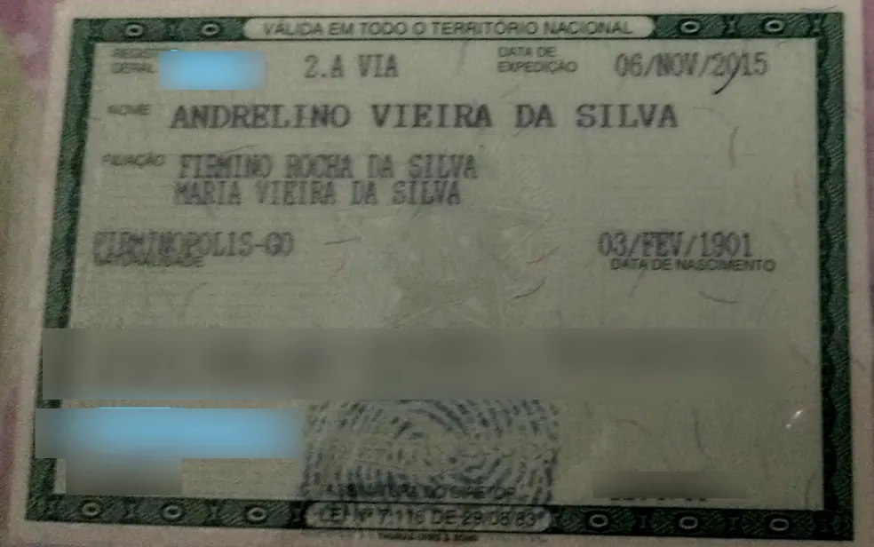 Andrelino Vieira da Silva nasceu em 3 de fevereiro de 1901, em Firminópolis, Goiás 