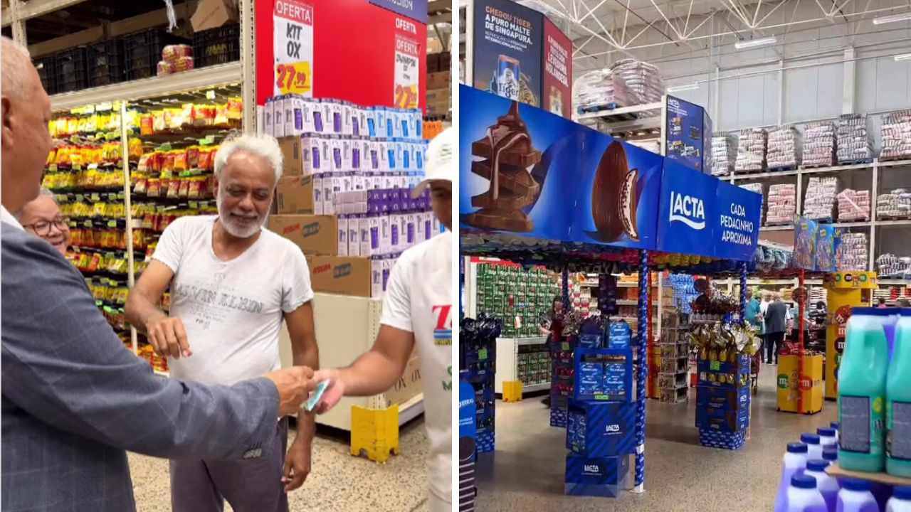 Dono do Tatico distribui dinheiro para clientes em seu supermercado em Brasília