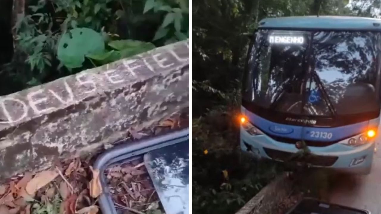 Vídeo Ônibus quase cai em abismo em Minas Gerais, frase escrita em mureta Deus é fiel chama atenção