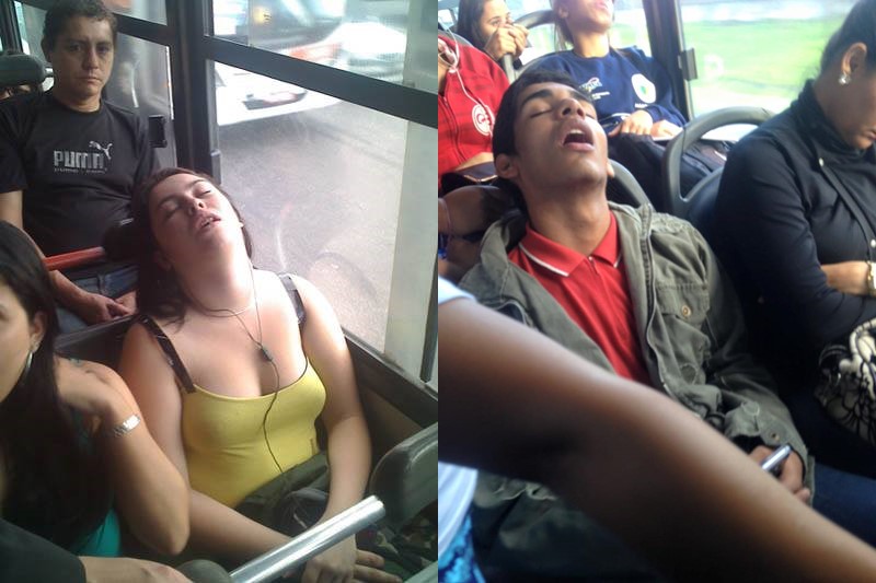 pessoas dormem no ônibus