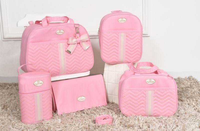 Kit Bolsa de Bebê Laço 5 Peças (Rosa)