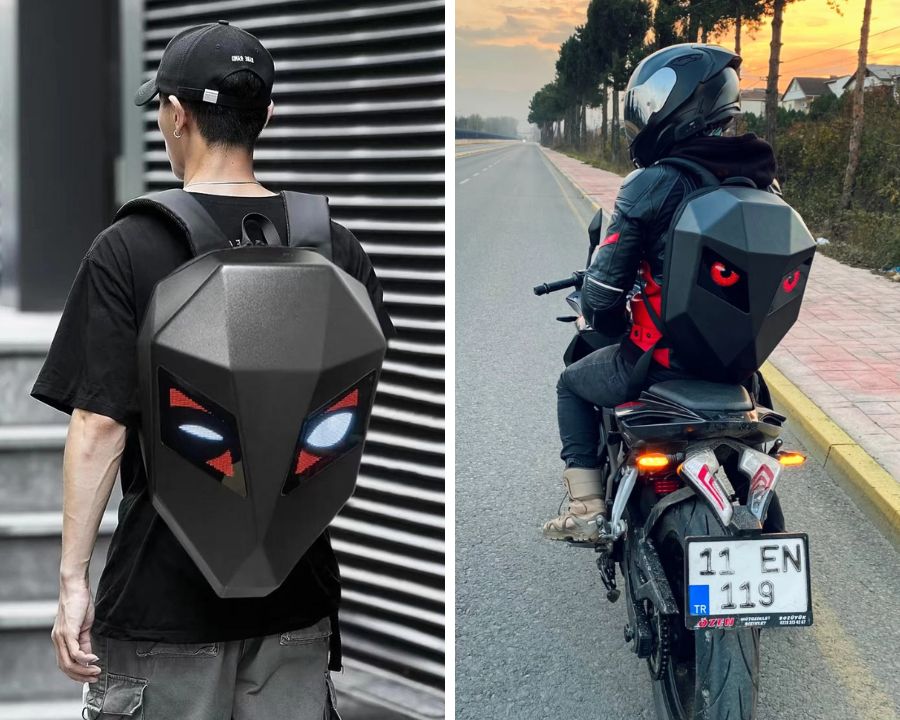 Mochila LED IRON MAN Motoqueiro com olhos LED — Foto: Divulgação