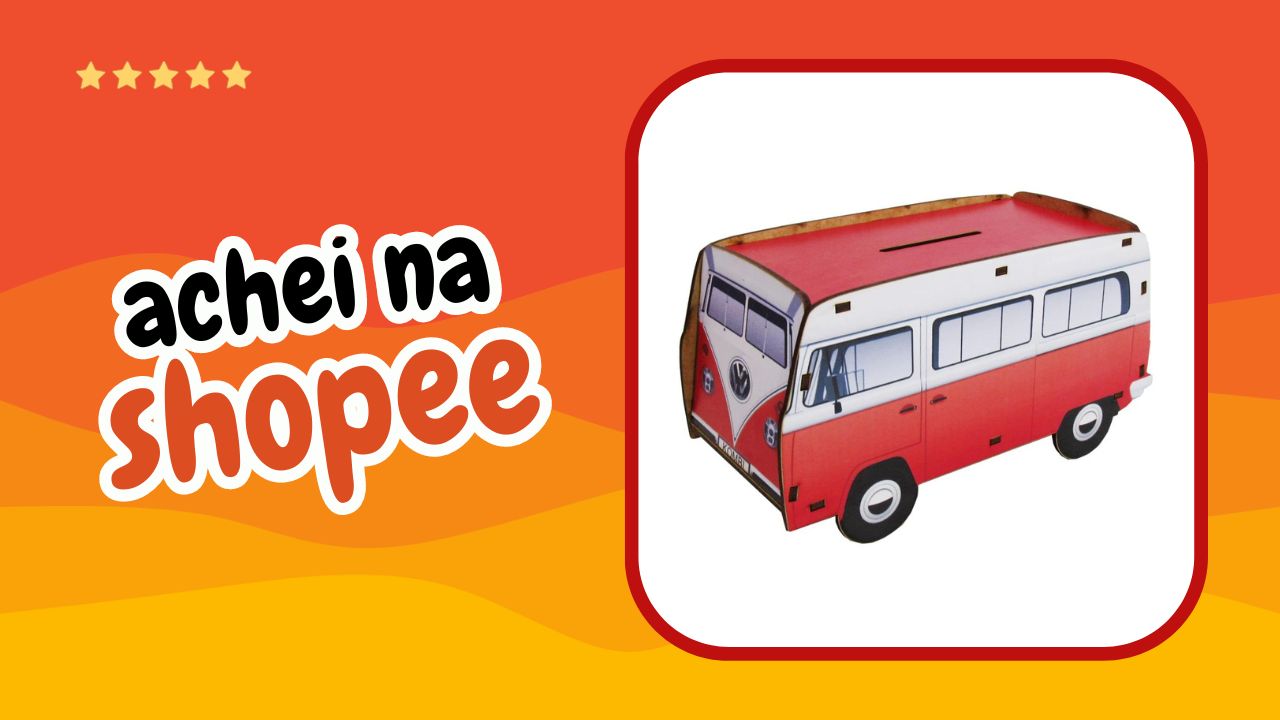 Melhor Cofrinho Kombi Vermelho em MDF Achei na Shopee