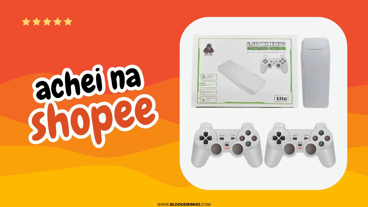 Melhor videogame portátil retrô Game Stick com 10 mil jogos e 2 controles sem fio Achei na Shopee