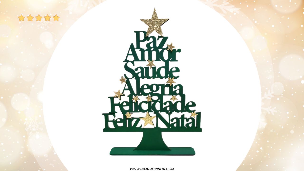 Melhor árvore de Natal de MDF com palavras e Glitter Achei na Shopee