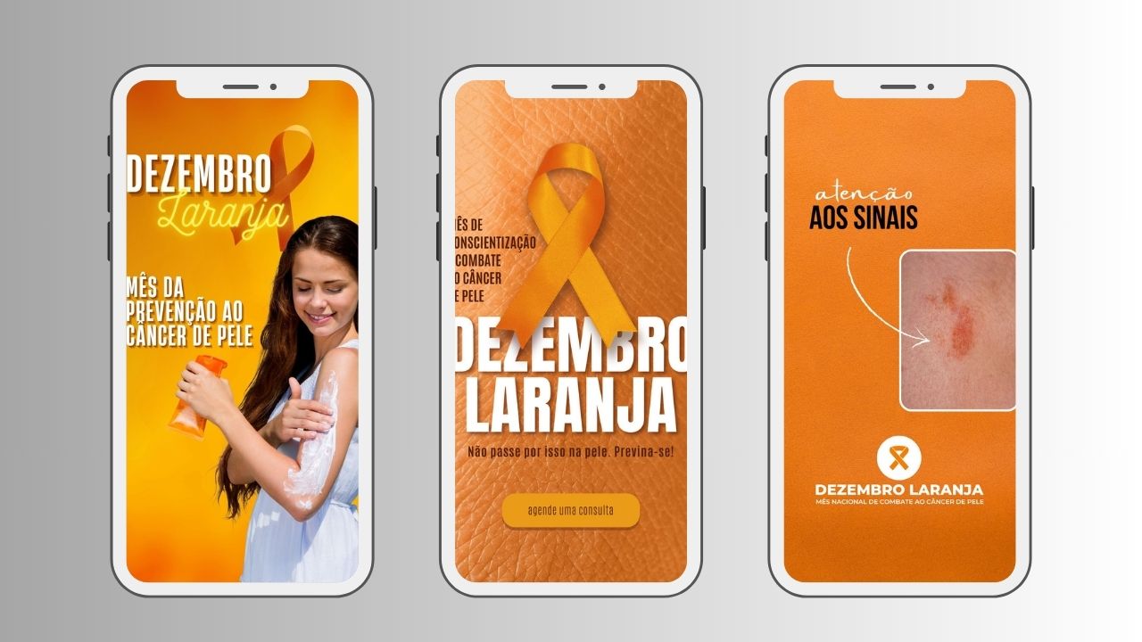 12 ideias de Stories Dezembro Laranja - Campanha de Prevenção do Câncer de Pele